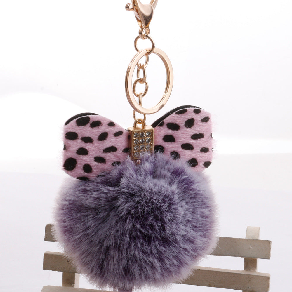 Wholesale Plush Leopard Diamond Bow Keychain